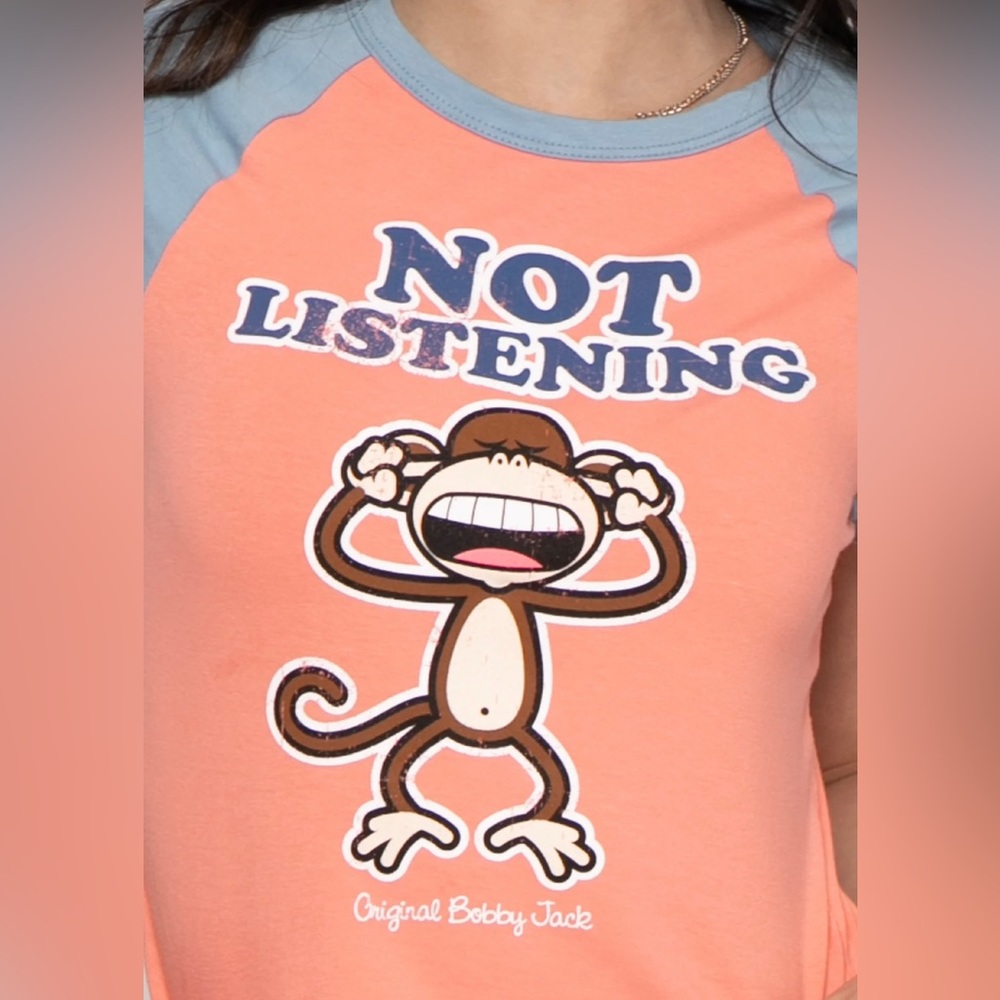Not Listening - Bobby Jack Raglan Top - Old Orange NWOT